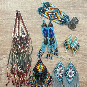 Handmade Multicolor Beaded Fringe Earrings - Boho Women Jewelry